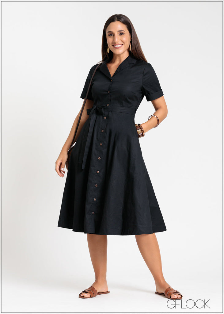 Lapel Collar Midi Dress - 181124