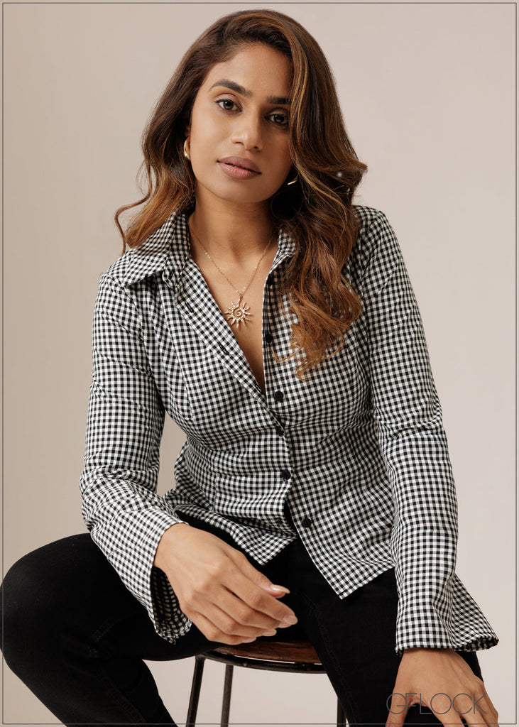 Back Tie Detailed Gingham Shirt - 280926
