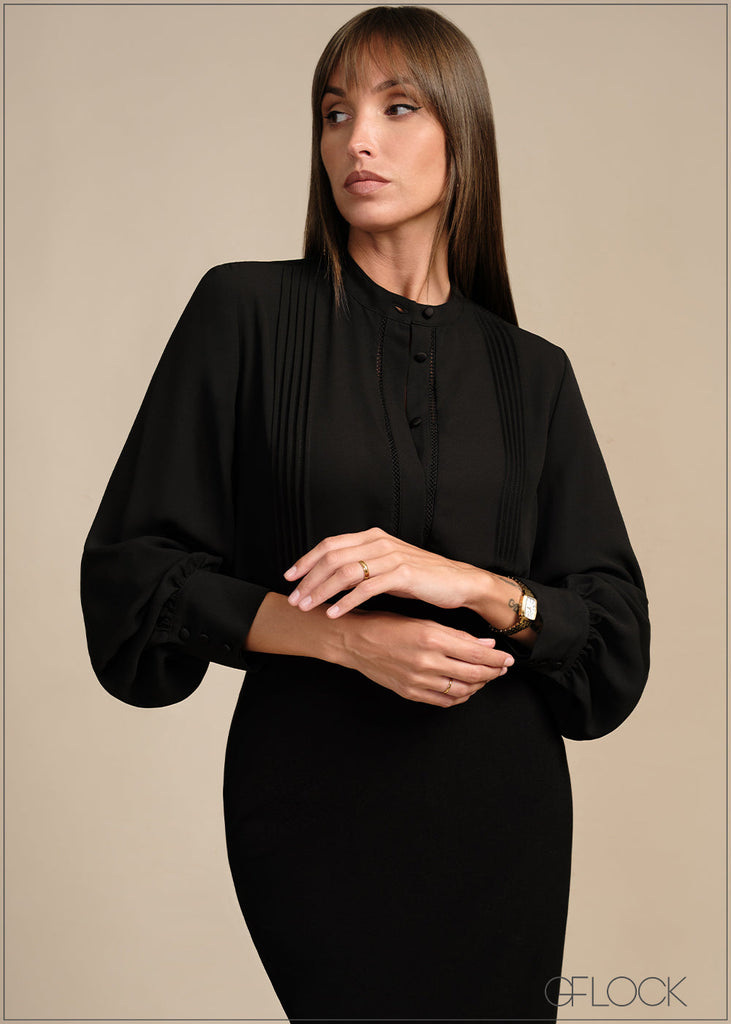 Lace Trim Pleated Top - 020226