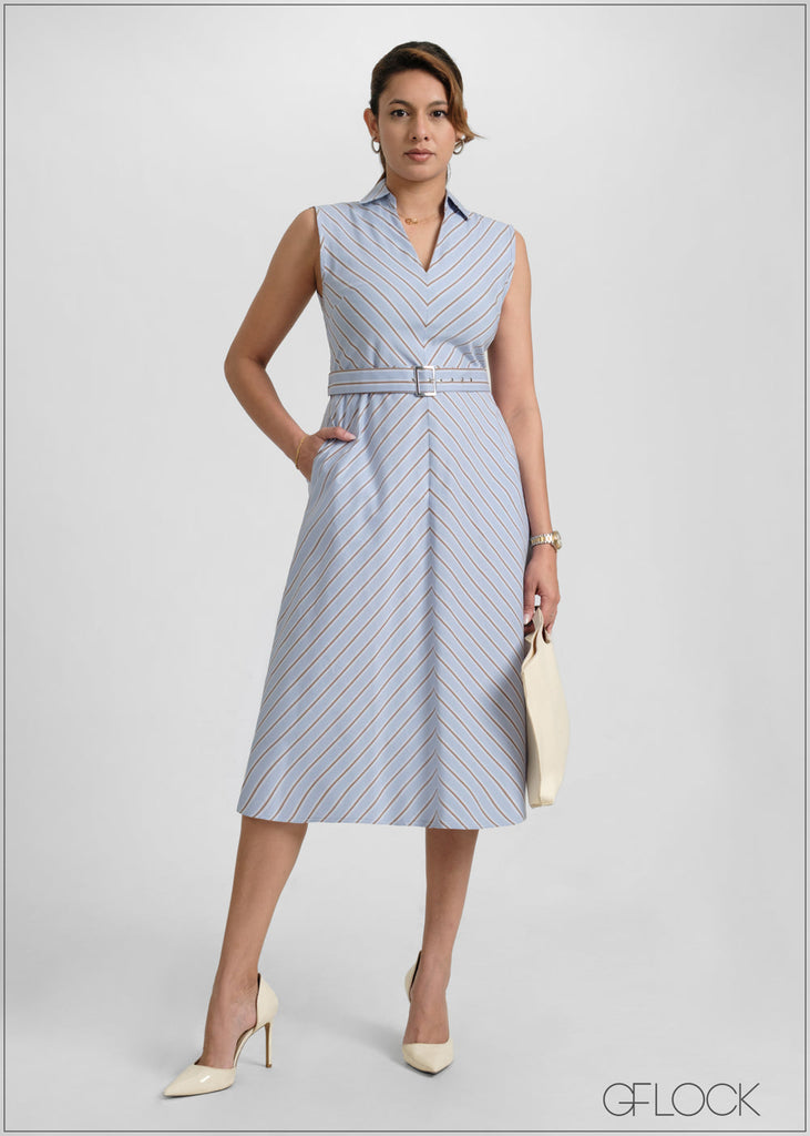 Collared Striped Midi Dress - 051026