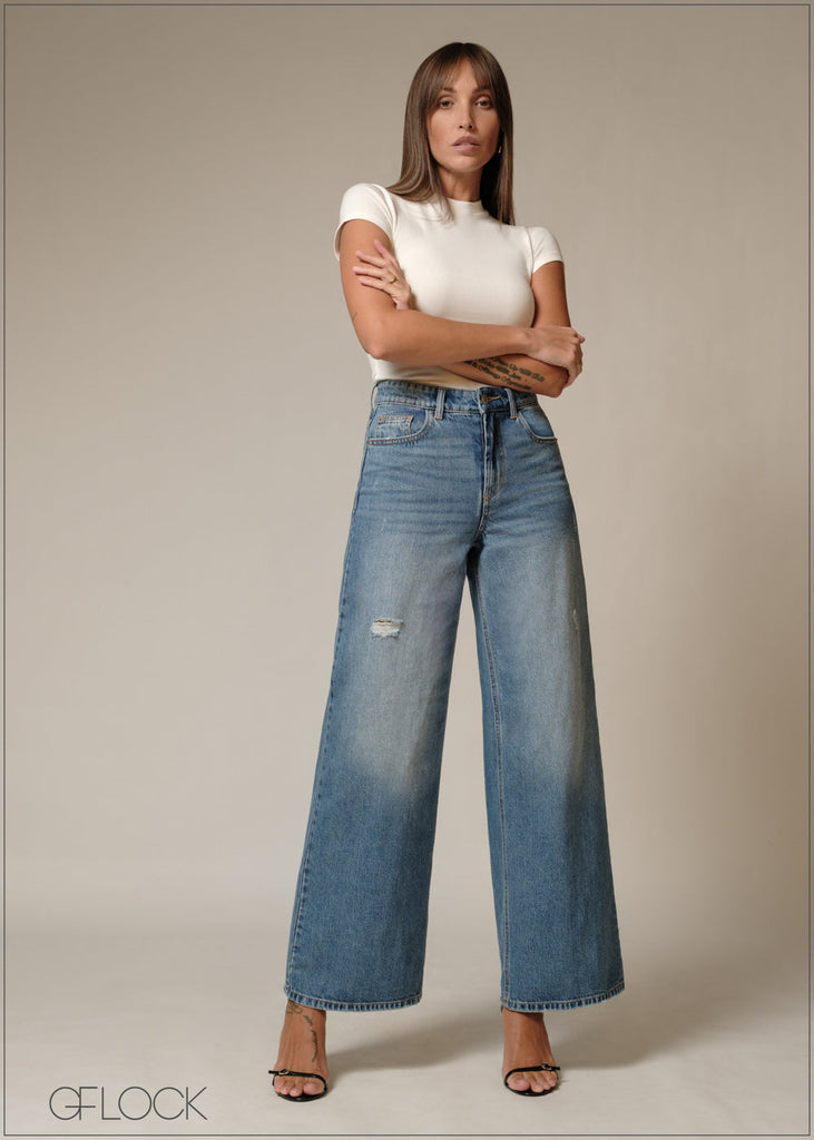 Wide Leg Ripped Jean - Long Length - 230226D