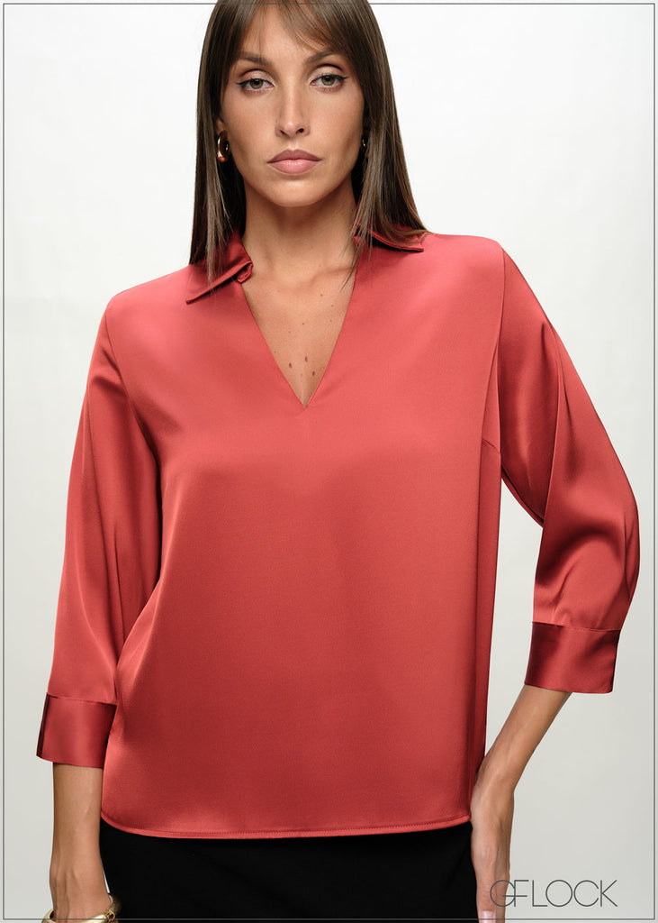 Collared V-Neck Top - 090226