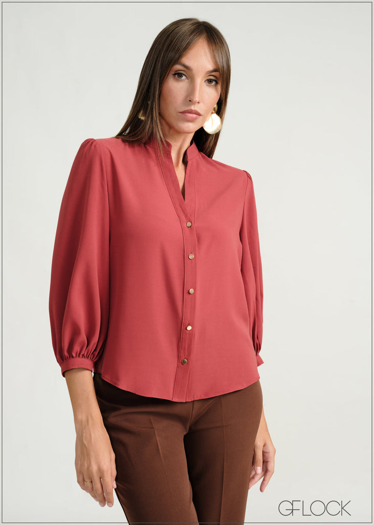 Balloon Sleeved Button-Down Shirt - 160226