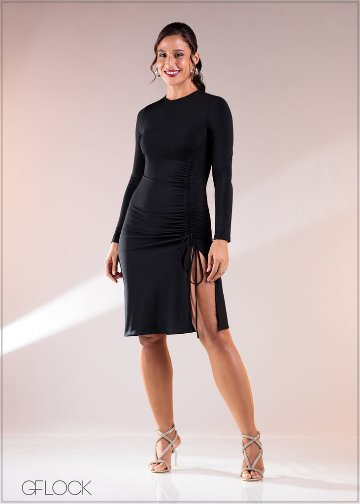 Long Sleeve Side Ruche Dress - 201224