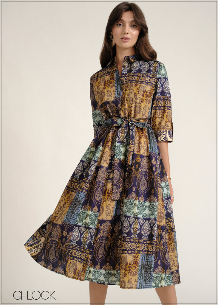 Printed Shirt Dress - 030826