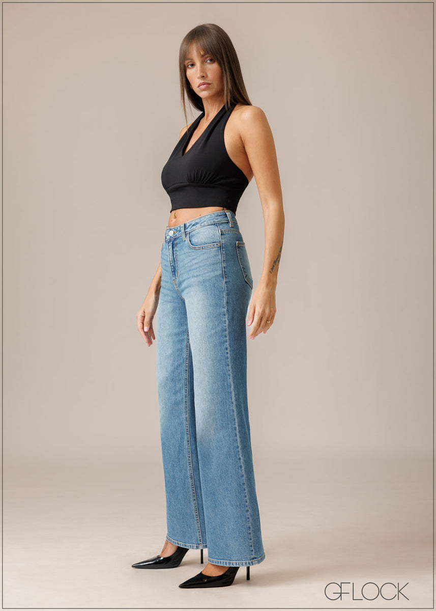 Mid Wash Wide Leg Jean - Long Length - 210326D – GFlock Global