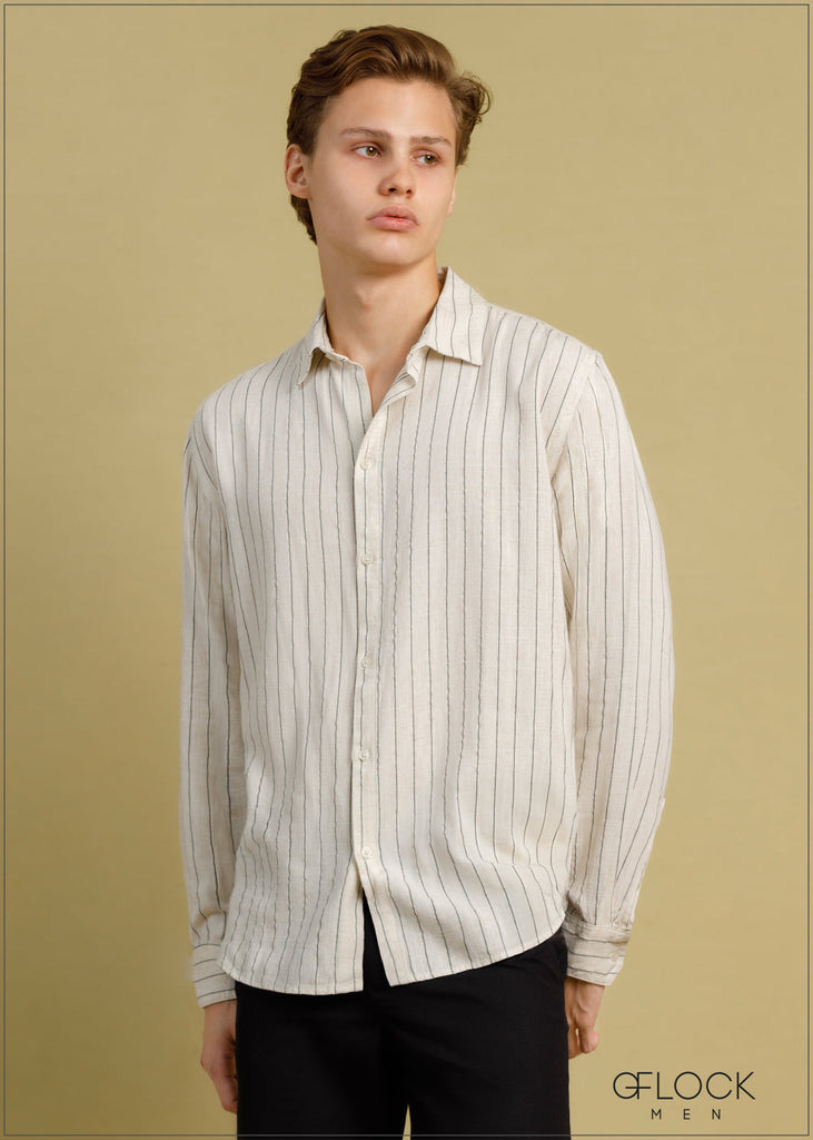 シャツ HUECLOSET Stripe Linen Short Sleeve Shirt BY037_YD6023?$crop1254$