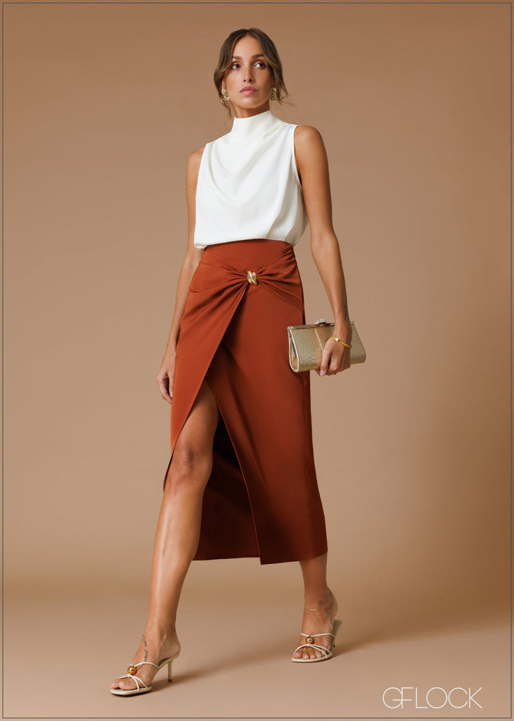 Knot Detail Midi Skirt - 140826