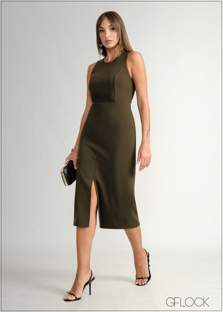 Sleeveless Slit Detailed Midi Dress - 160226