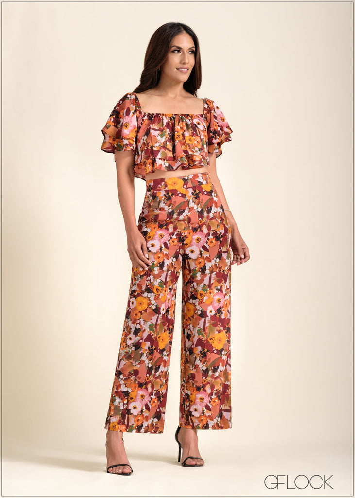 High Waisted Flared Printed Pant - 221123