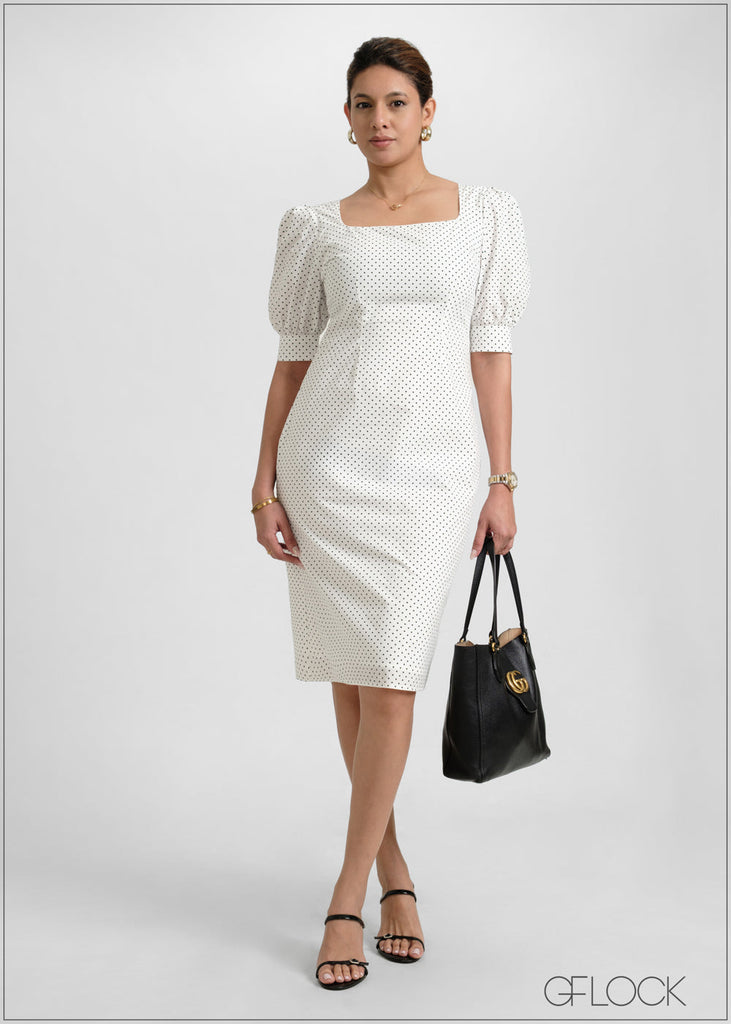 Square Neck Printed Midi Dress - 051026