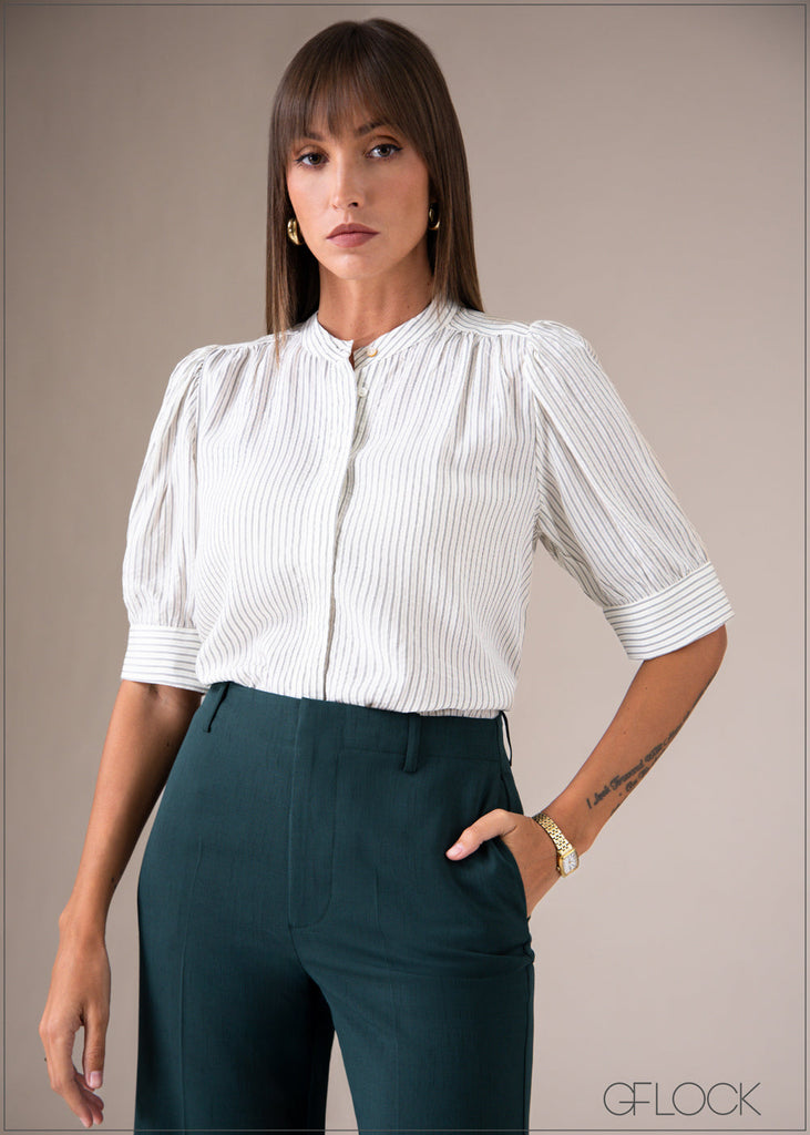 Puff Sleeve Stripe Shirt - 060326