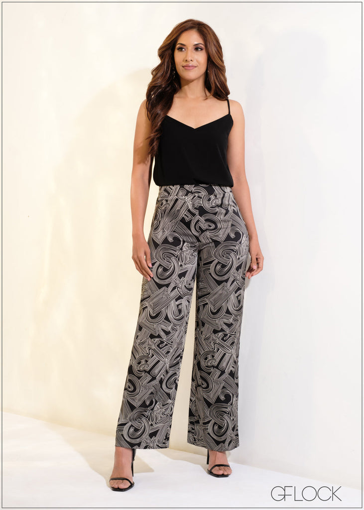 High Waisted Printed Straight Leg Pant - 091223