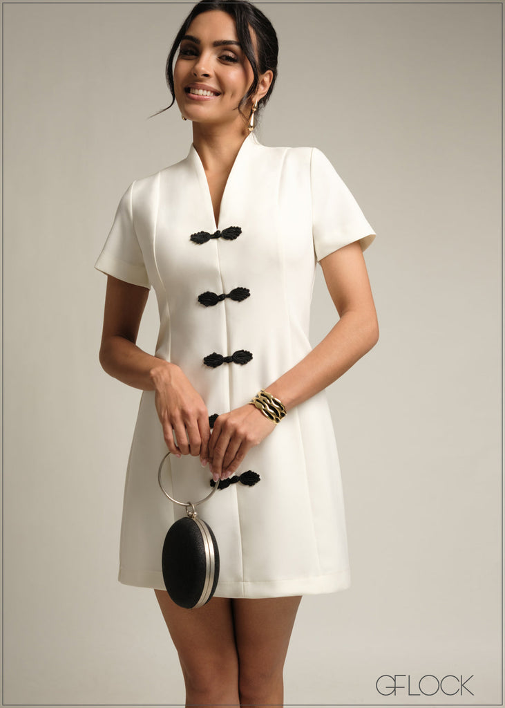 Button Detail Mini Dress - 231026