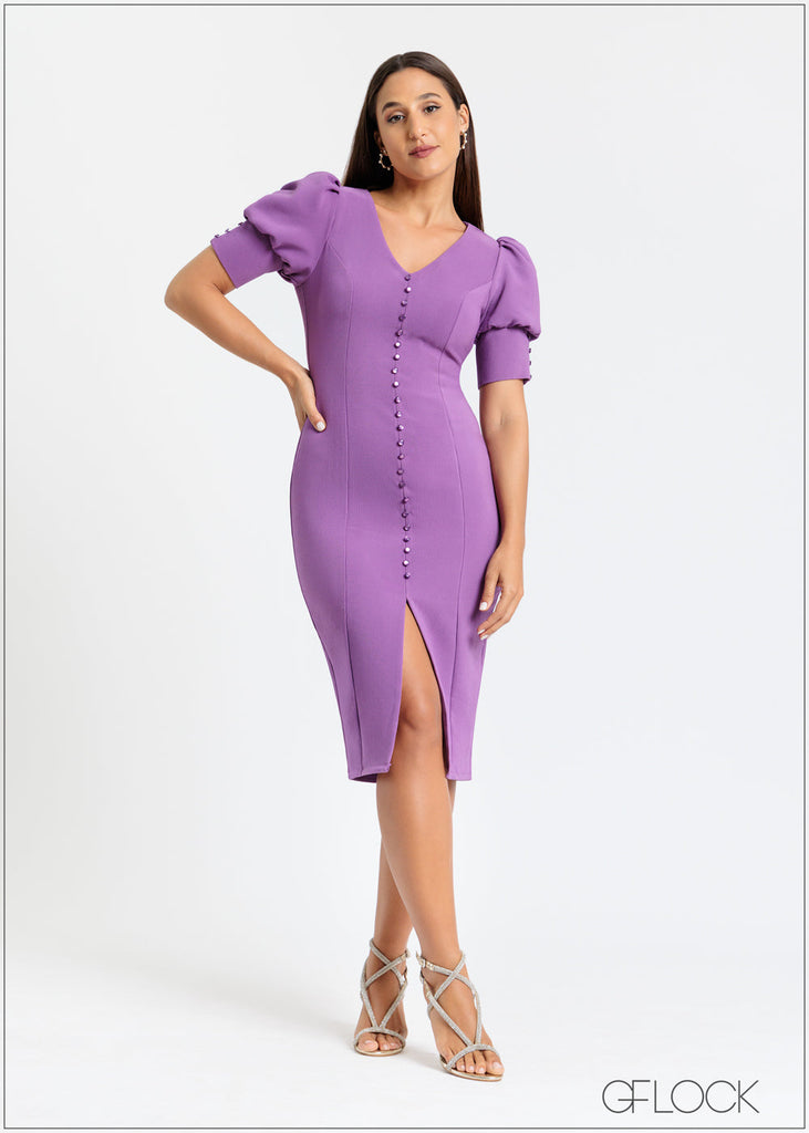 Button Detailed Bodycon Dress - 121124