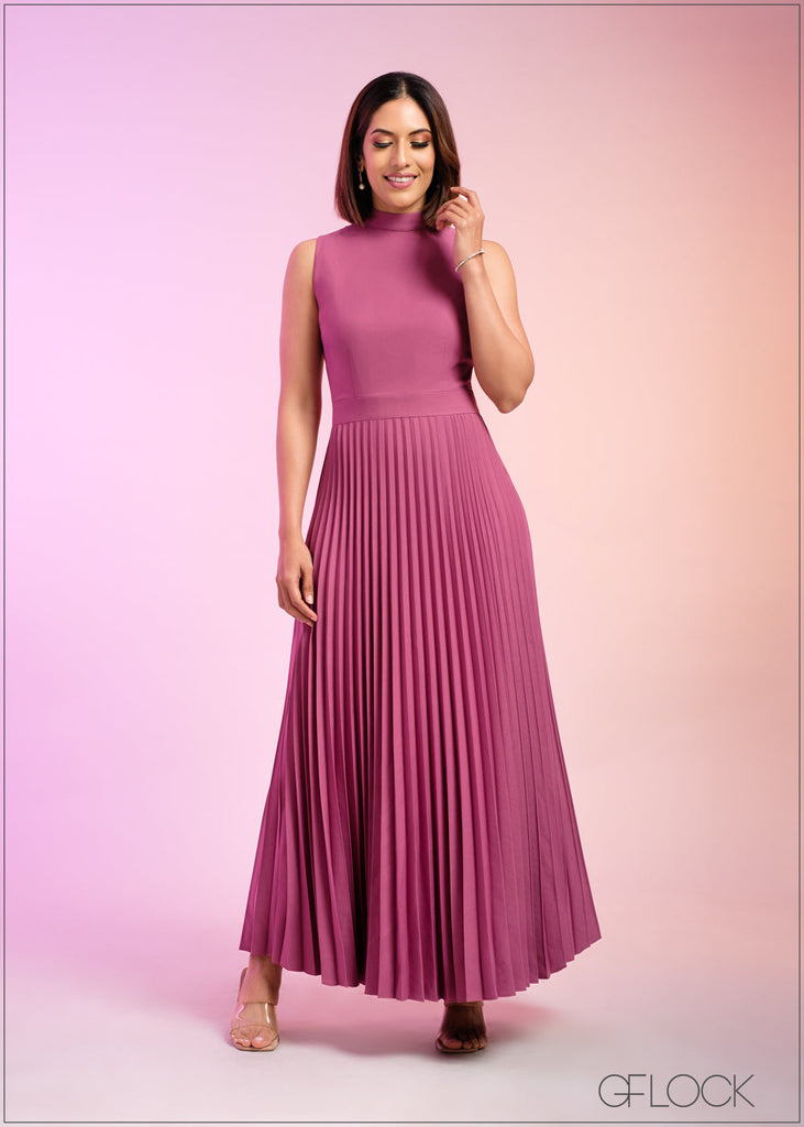 High Neck Pleated Maxi Dress - 290324 – GFlock Global