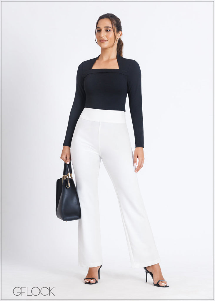 Long Sleeve Top With Queen Anne Neckline - 290724 – GFlock
