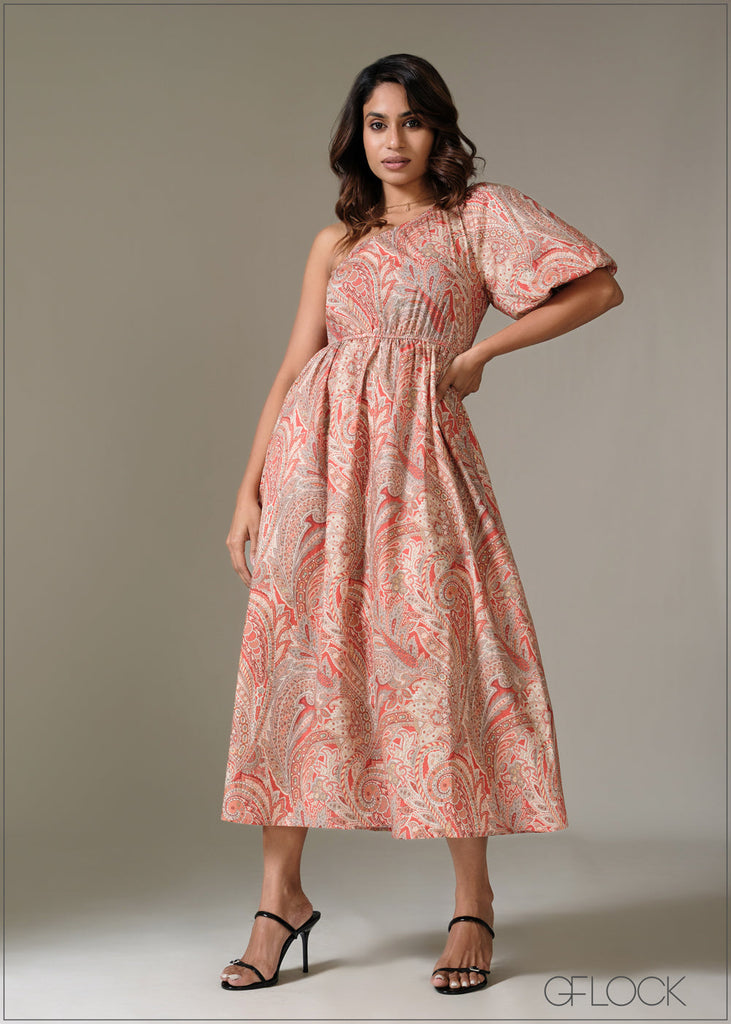 One Shoulder Printed Dress - 130226