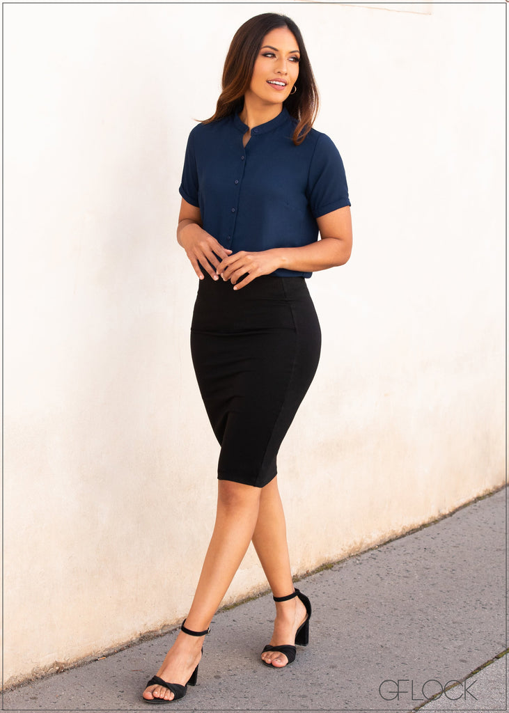 Short Sleeved Top With Chinese Collar - 379