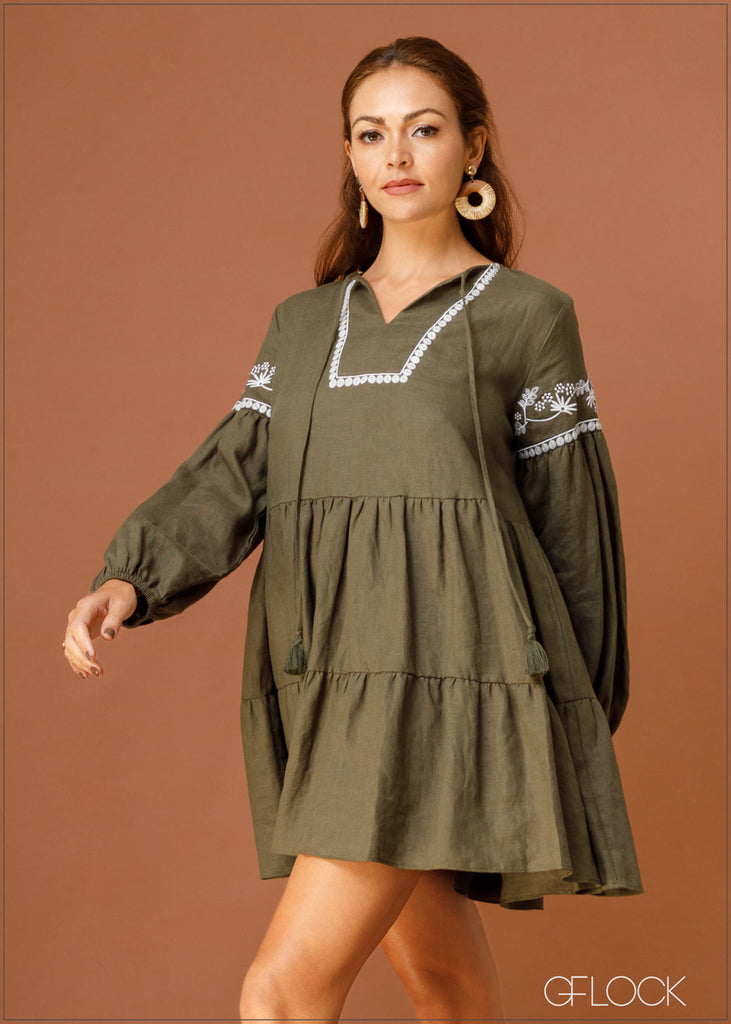 Embroidered Linen Dress - 040823