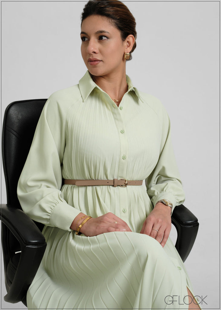 Puff Sleeved Pleated Maxi Dress - 051026