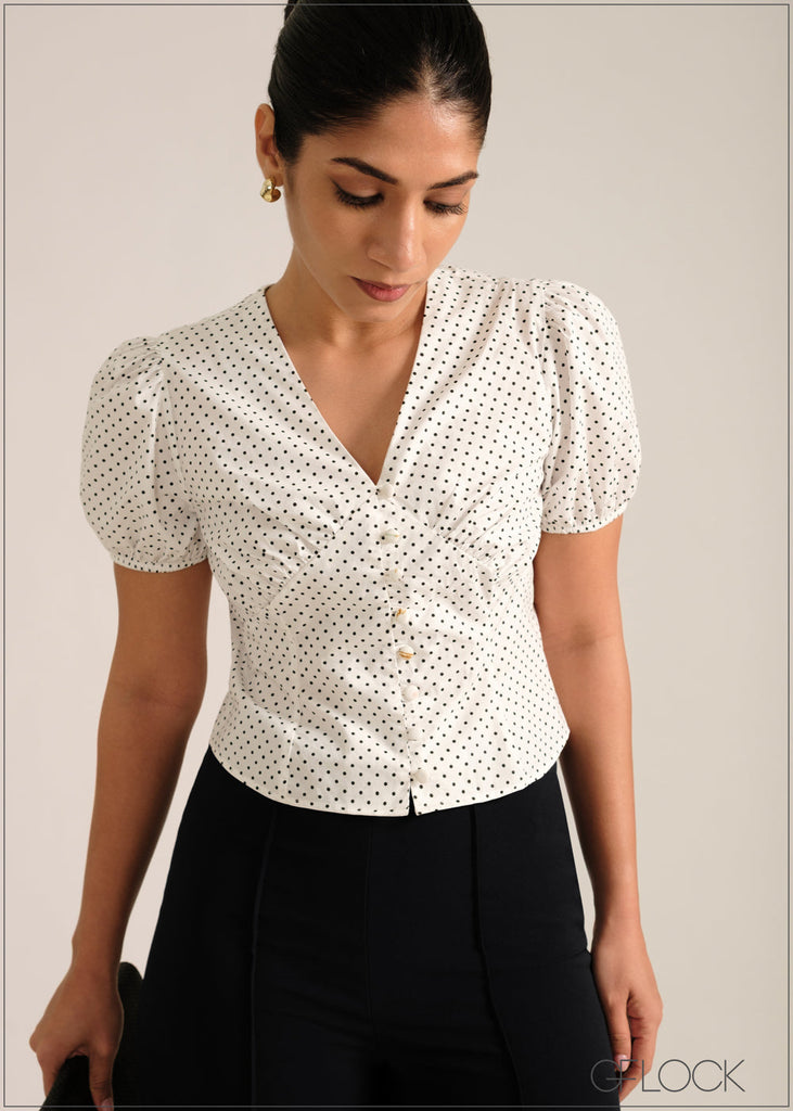 V-Neck Puff Sleeved Top - 261026