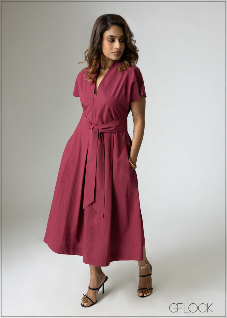V-Neck Midi Dress - 201026