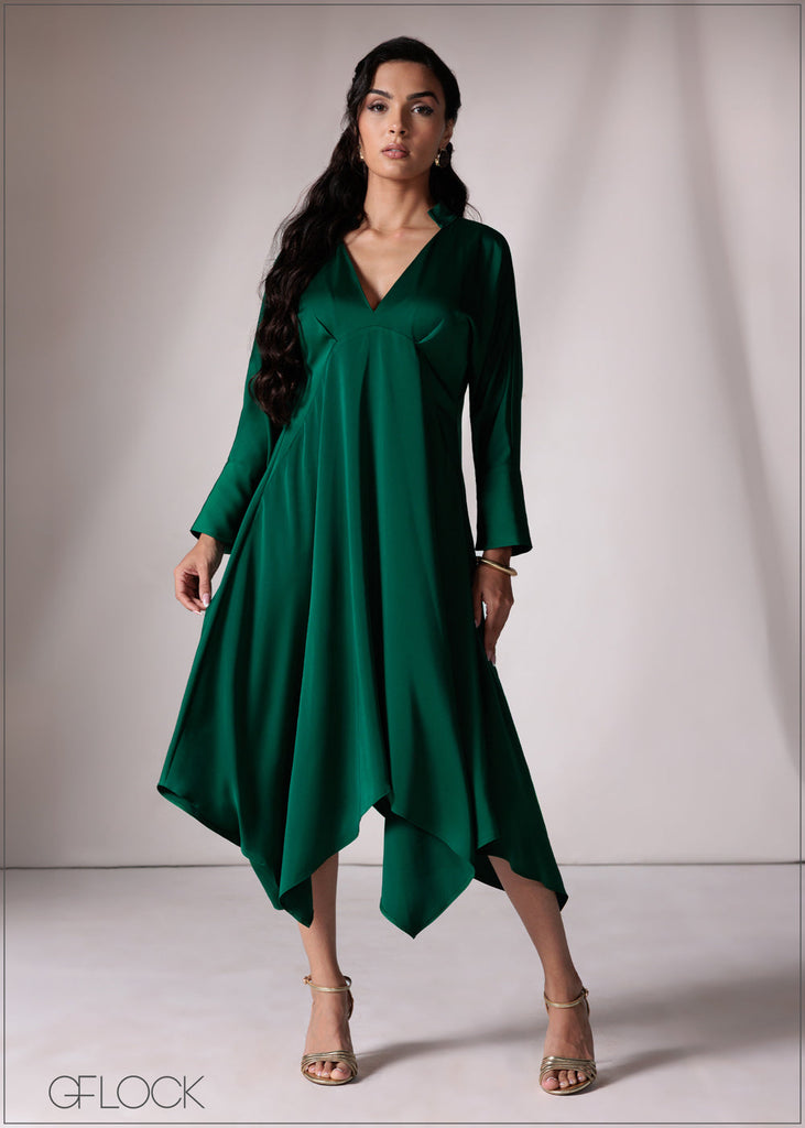 Long Sleeve Asymmetric Midi Dress - 151026