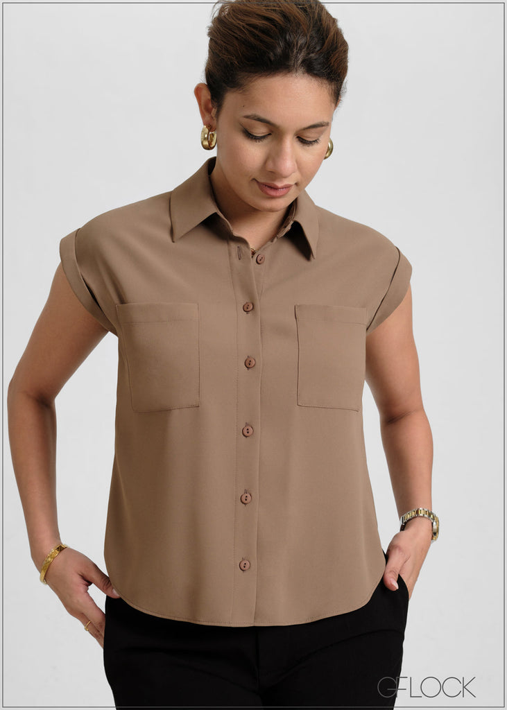 Collared Turn-Up Detailed Top - 051026