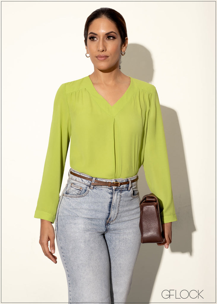 Long Sleeve Top With V-Neck - 120224