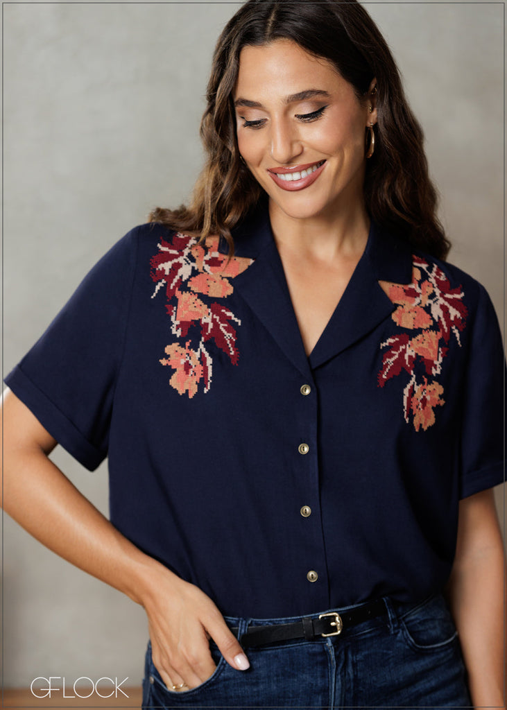 Embroidery Camp Collar Top - 181224