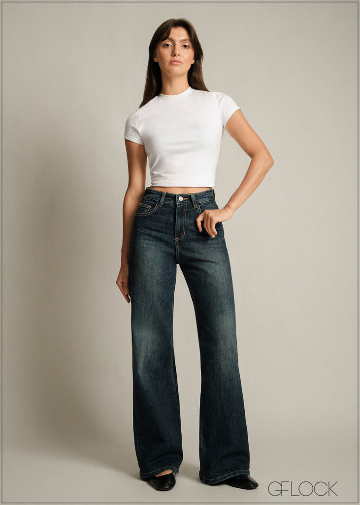 Mid Blue Wide Leg Jean - Long Length - 150726