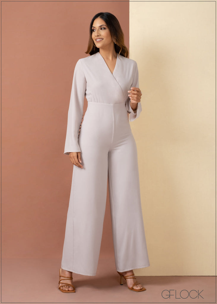 Sleeve Button Detailed Flared Jumpsuit - 060323