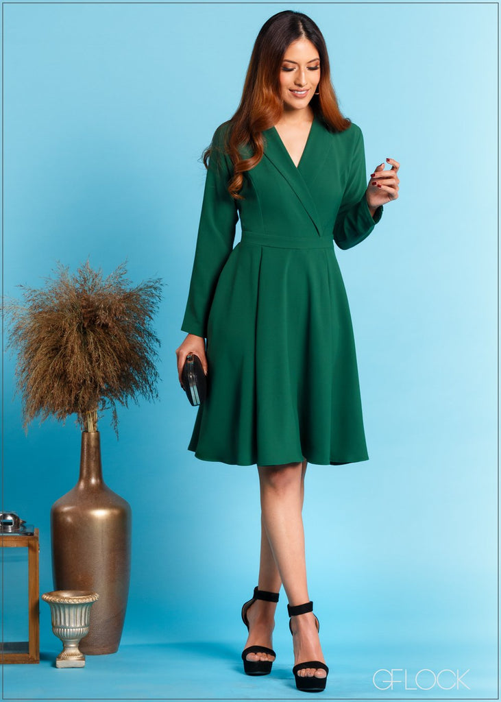 Lapel Collared Dress with Long Sleeves - Eve 312