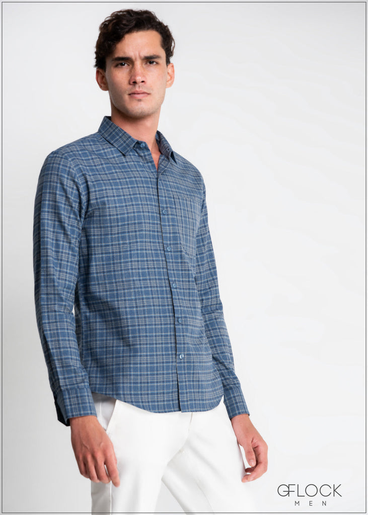 Normal Collar Checked Long Sleeve Shirt - Men 1021