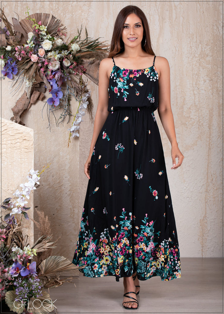 Floral Border Print Maxi Dress - 0701