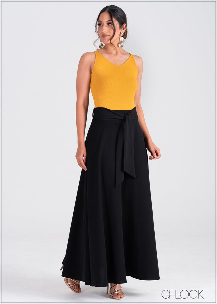 High Waist Maxi Skirt With  Front Tie - 386