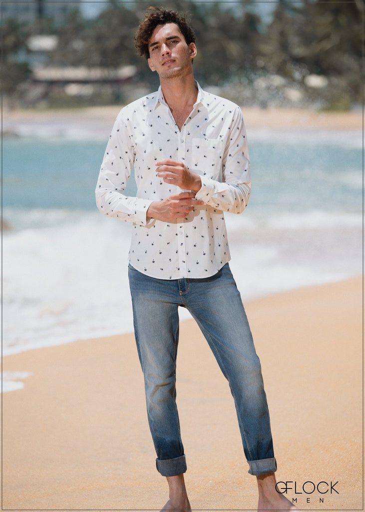 Printed Rolled Up Sleeve Shirt - Men MS1105